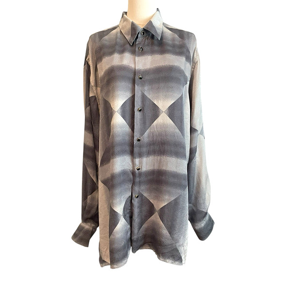 Vtg‎ VITALIANO ITALY SIlk Shirt Mens 2XL Geometric Artsy Grandpa Nerdcore 90s - Picture 1 of 9